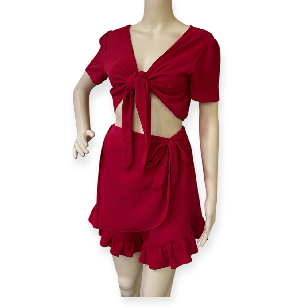Tie-Front Short Two-Piece Set
